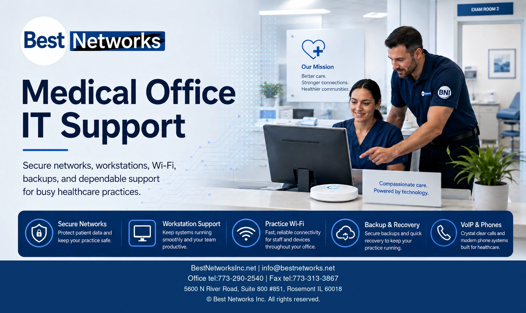 Illustrative Best Networks medical office IT support graphic, not an employee or patient photograph